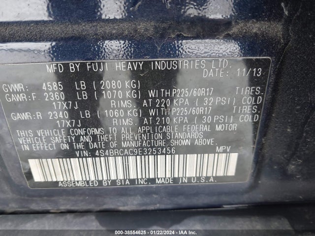 Subaru Outback 2.5i 2014 4S4BRCAC9E3253456 Image 9