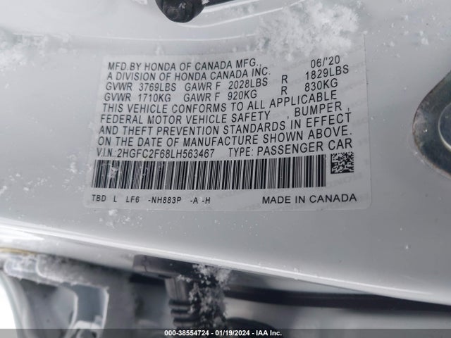 Honda Civic Lx 2020 2HGFC2F68LH563467 Image 9