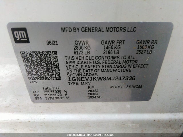 Chevrolet Traverse Awd Rs 2021 1GNEVJKW8MJ247336 Image 9