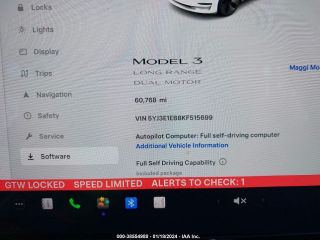 5YJ3E1EB8KF515699 Tesla Model 3 Long Range/performance