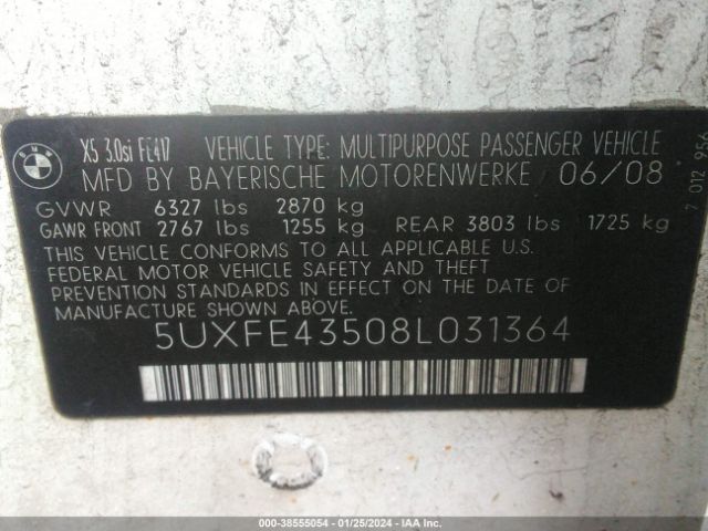 2008 BMW X5 5UXFE43508L031364 Photo 8