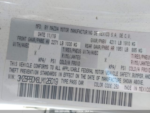 2020 MAZDA MAZDA3 3MZBPBDM8LM126019 Photo 8