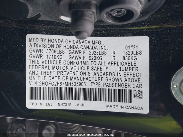 Honda Civic Sport 2021 2HGFC2F87MH535906 Image 9