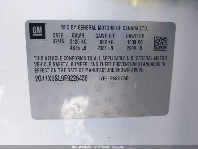 Chevrolet Impala 1fl 2015 2G11X5SL9F9226436 Image 9