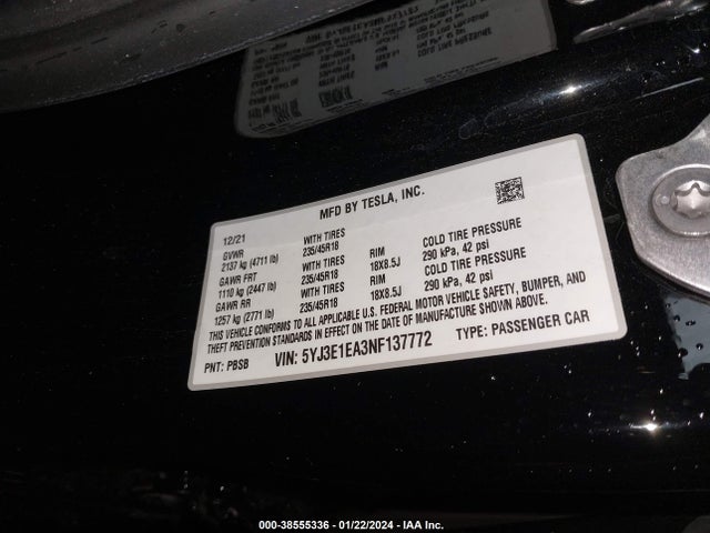 2022 TESLA MODEL 3 5YJ3E1EA3NF137772 Photo 8