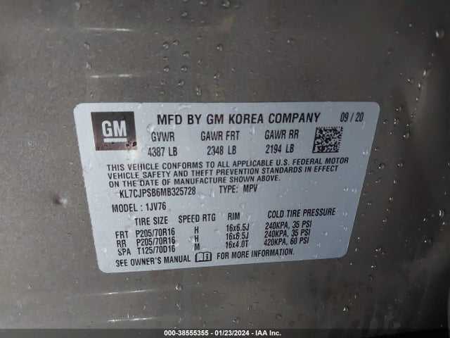 Chevrolet Trax Awd Lt 2021 KL7CJPSB6MB325728 Image 9