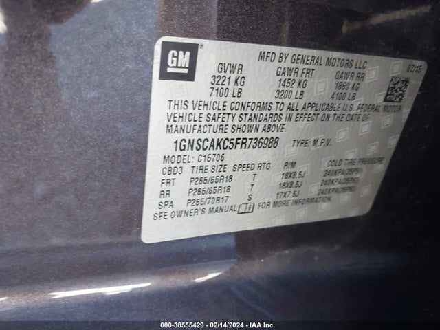 Chevrolet Tahoe Ls 2015 1GNSCAKC5FR736988 Image 9