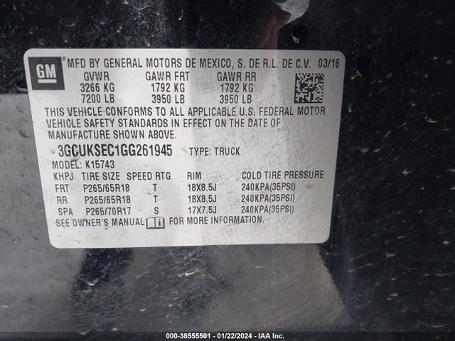 Chevrolet Silverado 1500 1lz 2016 3GCUKSEC1GG261945 Image 9