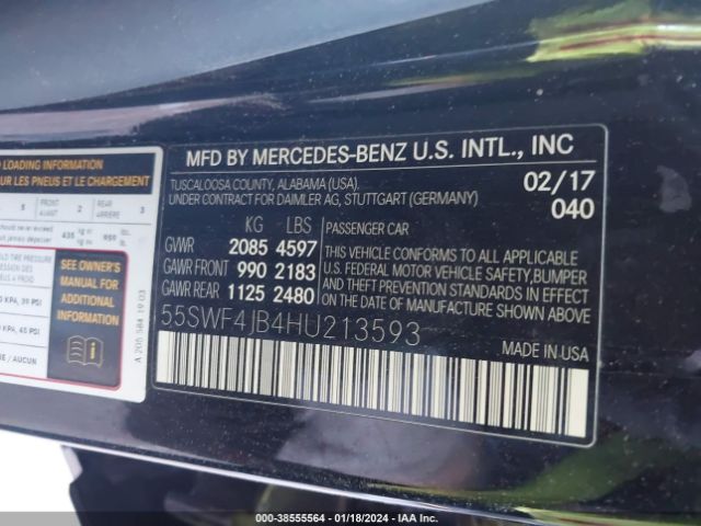 55SWF4JB4HU213593 Mercedes-Benz C 300 Luxury/sport