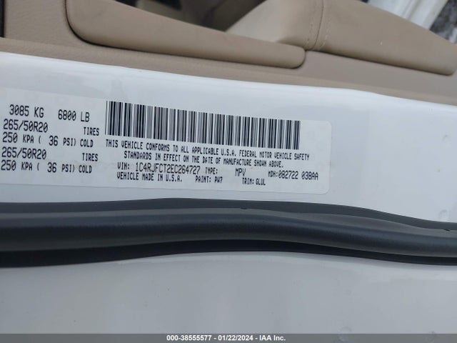 2014 JEEP GRAND CHEROKEE OVERLAND VIN: 1C4RJFCT2EC264727