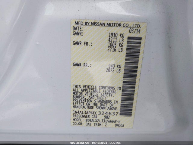 Nissan Altima 2.5 Sl 2014 1N4AL3AP4EC324637 Image 9
