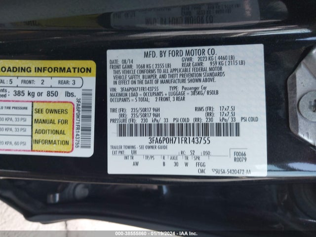 Ford FUSION SE 2015 3FA6P0H71FR143755 Image 9