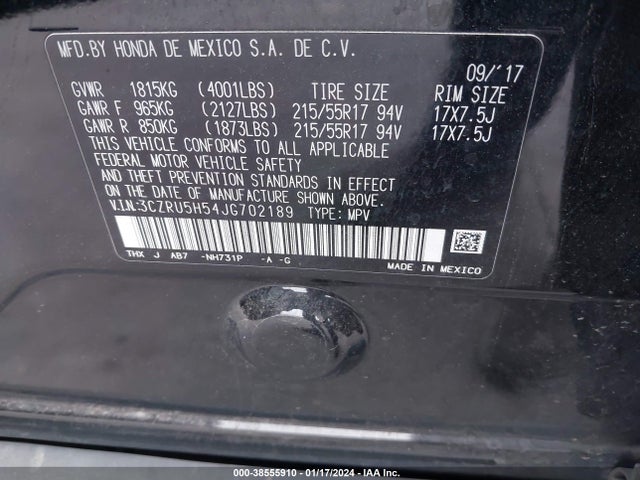Honda HR-V EX 2018 3CZRU5H54JG702189 Image 9