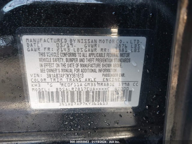 Nissan SENTRA SR 2019 3N1AB7AP7KY361613 Image 9