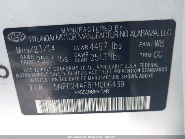 5NPE24AF8FH006439 Hyundai SONATA SE
