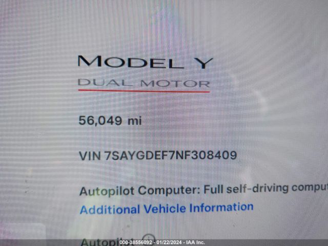 7SAYGDEF7NF308409 Tesla Model Y Performance Dual Motor All-wheel Drive
