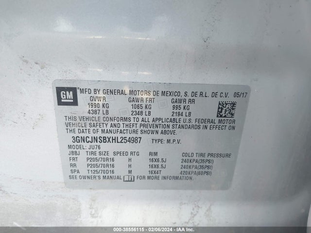Chevrolet TRAX LS 2017 3GNCJNSBXHL254987 Image 9