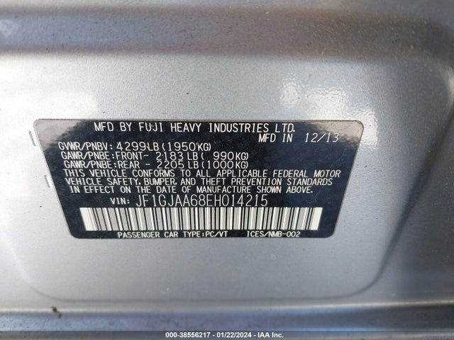 Subaru Impreza 2.0i 2014 JF1GJAA68EH014215 Image 9