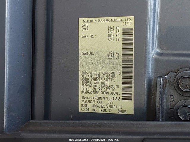 2011 NISSAN ALTIMA 2.5 S VIN: 1N4AL2AP1BN441022
