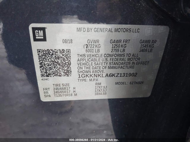 GMC Acadia Sle-1 2019 1GKKNKLA6KZ131902 Image 9