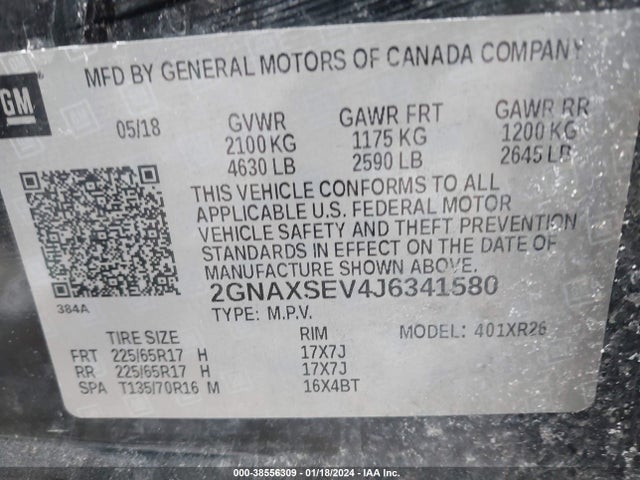 Chevrolet EQUINOX LT 2018 2GNAXSEV4J6341580 Image 9
