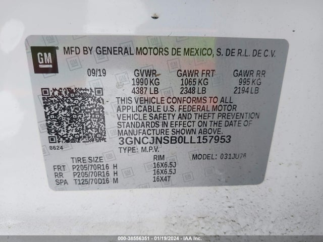 Chevrolet Trax Awd Ls 2020 3GNCJNSB0LL157953 Image 9