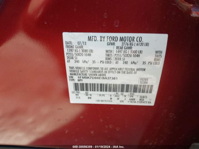 1FM5K7D88EGA37381 Ford EXPLORER XLT