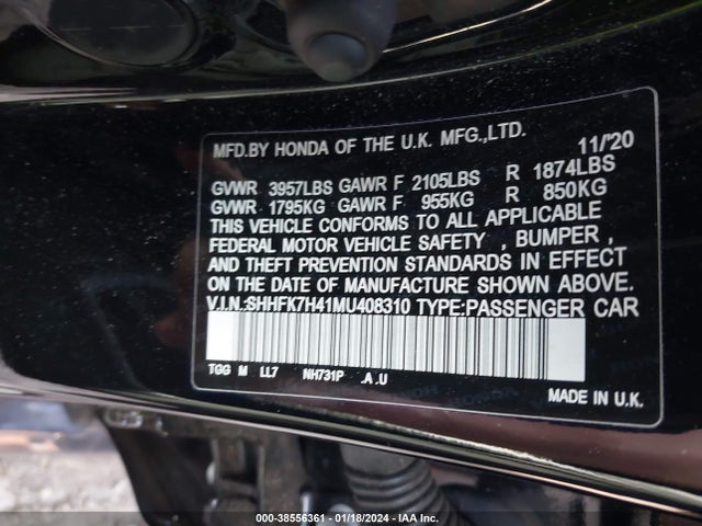 Honda Civic Sport 2021 SHHFK7H41MU408310 Image 9
