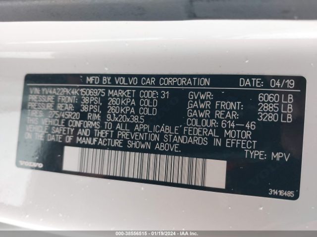 YV4A22PK4K1506975 Volvo Xc90 T6 Momentum