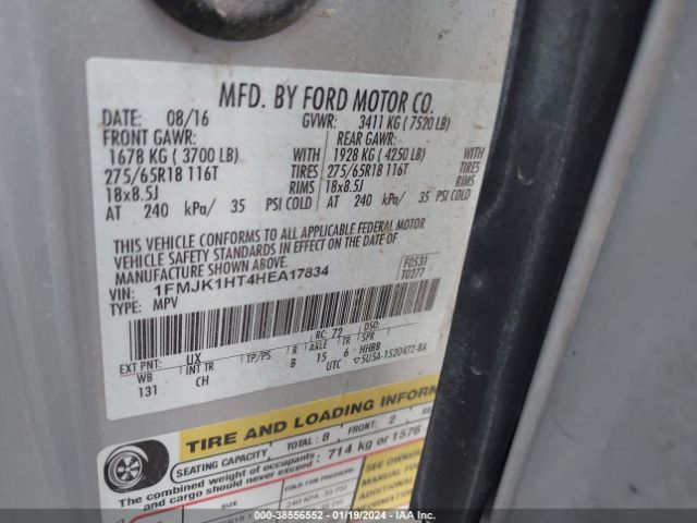 1FMJK1HT4HEA17834 Ford Expedition El Xlt