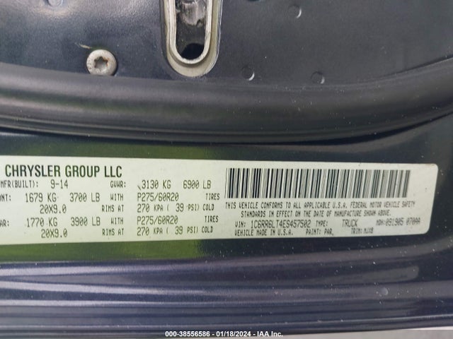 RAM 1500 Big Horn 2014 1C6RR6LT4ES457502 Image 9
