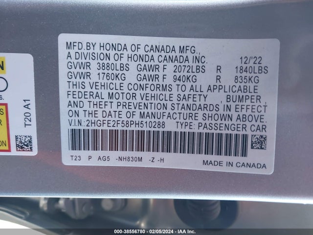 Honda Civic Sport 2023 2HGFE2F58PH510288 Image 9