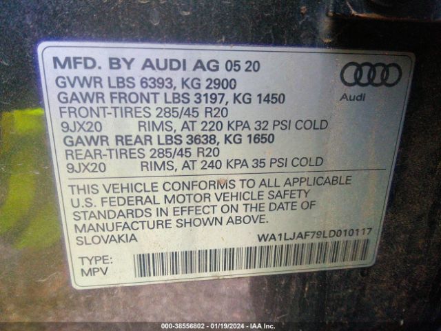 WA1LJAF79LD010117 Audi Q7 Premium Plus 45 Tfsi Quattro Tiptronic