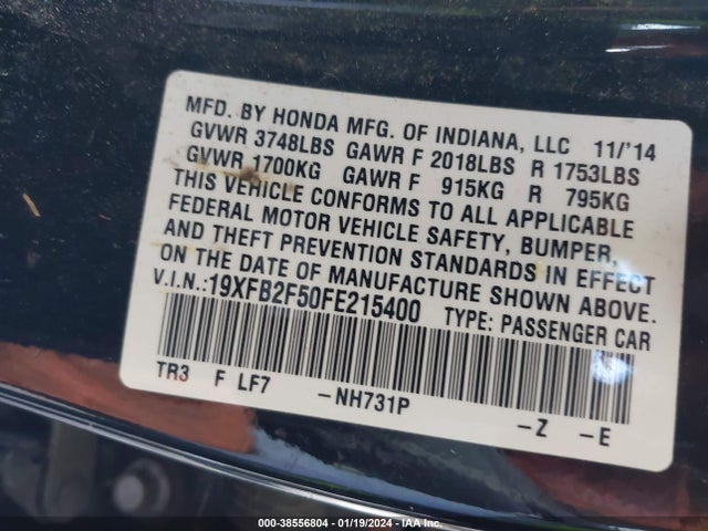 2015 HONDA CIVIC LX VIN: 19XFB2F50FE215400