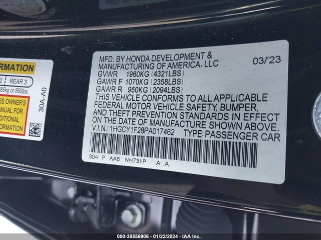 Honda ACCORD LX 2023 1HGCY1F28PA017462 Image 9