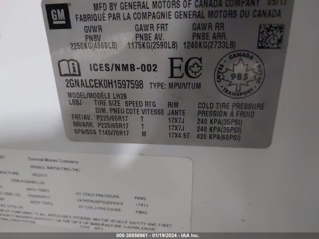Chevrolet EQUINOX LT 2017 2GNALCEK0H1597598 Image 9