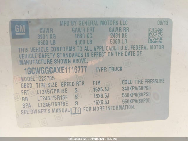Chevrolet Express 2500 Work Van 2014 1GCWGGCAXE1116777 Image 9