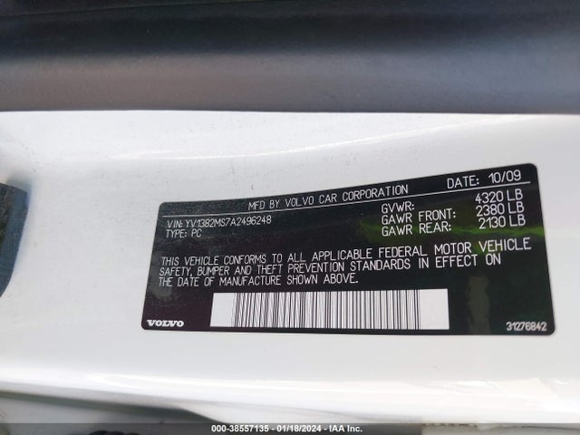 2010 VOLVO S40 2.4I VIN: YV1382MS7A2496248