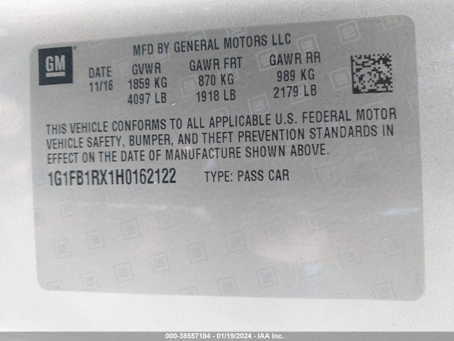 Chevrolet Camaro 1lt 2017 1G1FB1RX1H0162122 Image 9