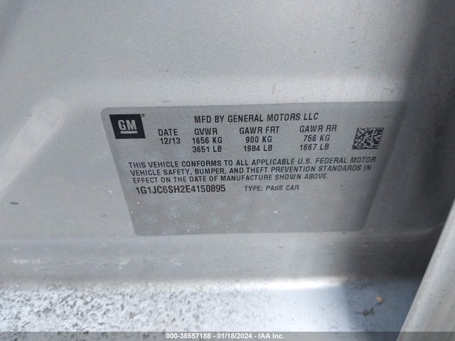Chevrolet Sonic Lt Auto 2014 1G1JC6SH2E4150895 Image 9