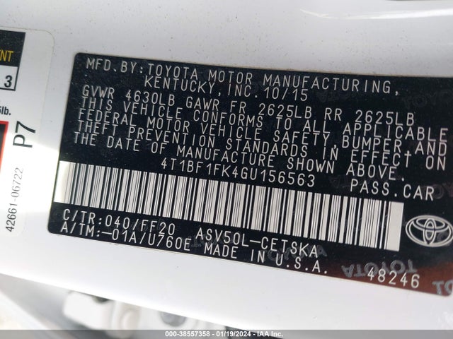 Toyota CAMRY SE 2016 4T1BF1FK4GU156563 Image 9
