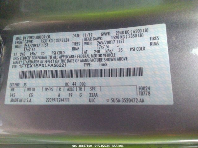 Ford F-150 Xl 2020 1FTEX1EPXLFA56221 Image 9