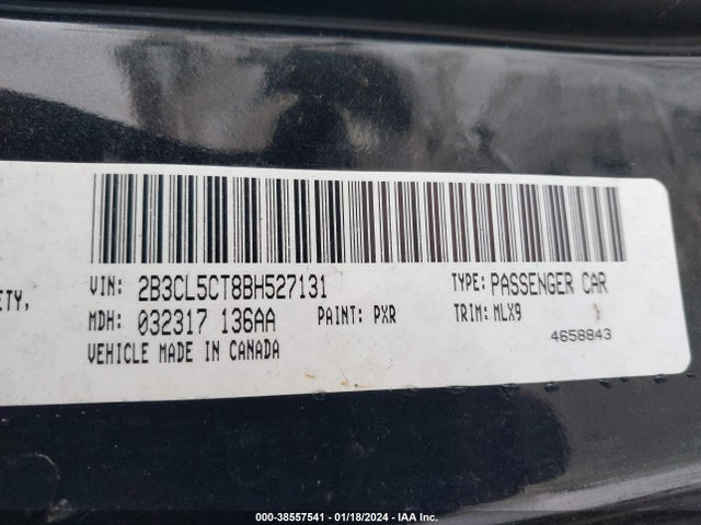 2011 DODGE CHARGER R/T VIN: 2B3CL5CT8BH527131