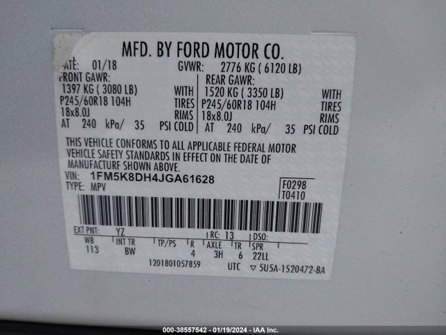 Ford EXPLORER XLT 2018 1FM5K8DH4JGA61628 Image 9