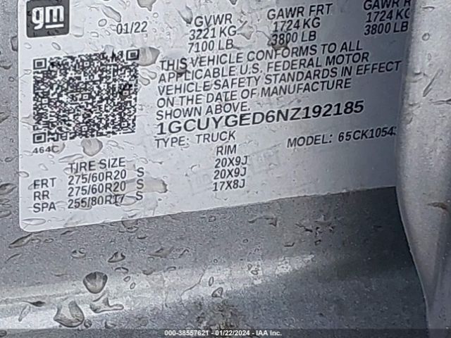 1GCUYGED6NZ192185 Chevrolet Silverado 1500 Ltd 4wd  Short Bed Ltz
