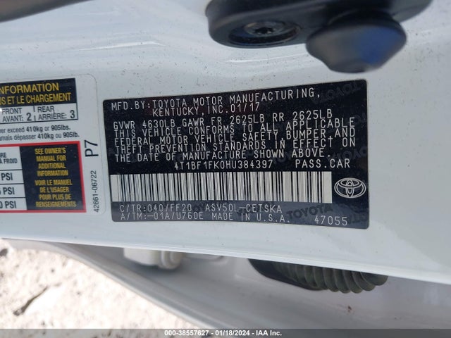 Toyota CAMRY SE 2017 4T1BF1FK0HU384397 Image 9