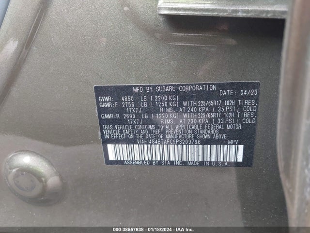 2023 SUBARU OUTBACK PREMIUM VIN: 4S4BTAFC9P3209796