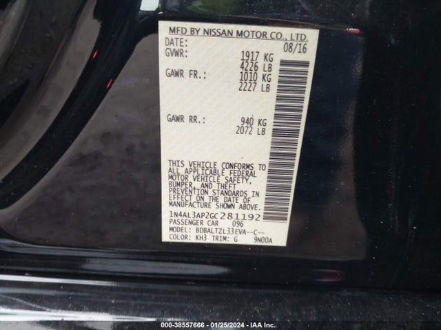 2016 NISSAN ALTIMA 2.5 SL VIN: 1N4AL3AP2GC281192
