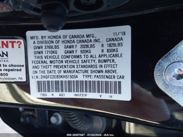 Honda Civic Sport 2019 2HGFC2E85KH515054 Image 9