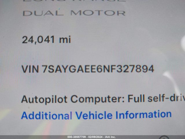 7SAYGAEE6NF327894 Tesla Model Y Long Range Dual Motor All-wheel Drive